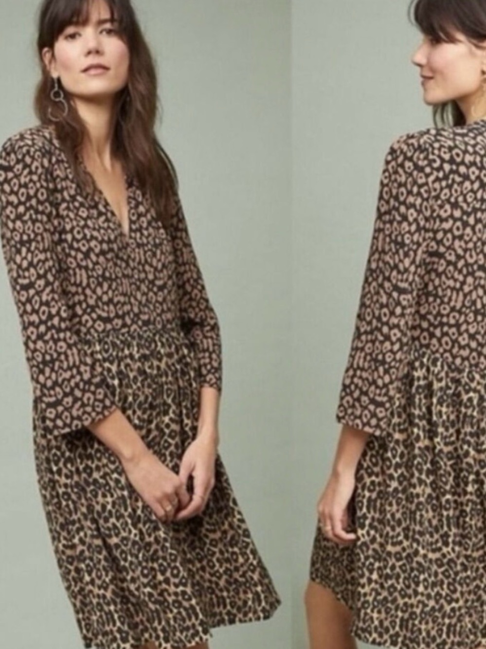 Anthropologie Leopard-Print Midi Dress -babydoll -flowy -loose
